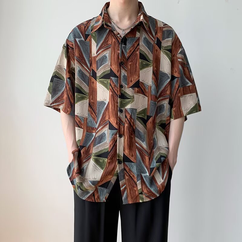 Ancient Baroque Flower Shirt Men's Summer High-end oversize Retro Hong Kong-style Short-sleeved Shirt Jacket