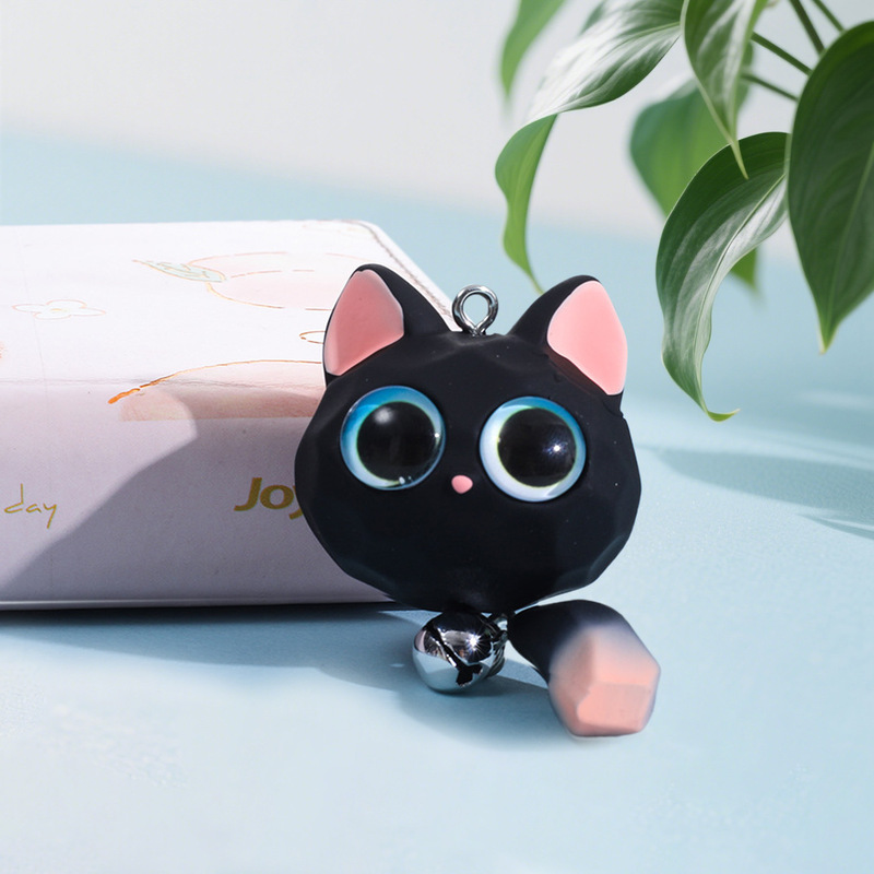 漫画大きな目の猫尾樹脂立体人形かわいい子猫カチューシャベルキーホルダーアクセサリー|undefined