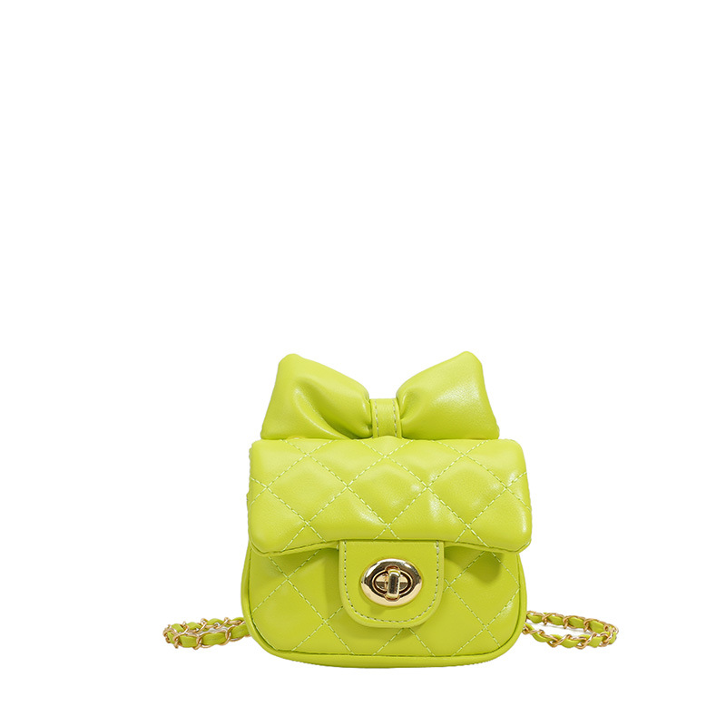 Mini bolso de hombro para niña, lindo lazo, cadena de moda, bolso de mensajero para niños, bolso de accesorios para niños rómbico