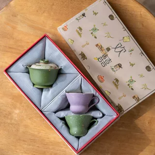 手绘雏菊盖碗二杯礼装茶具套装新中式复古陶瓷茶杯盖碗礼盒装