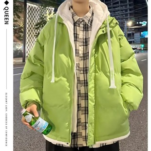 Fake Two-piece Hooded Cotton-padded Jacket Men's Autumn and Winter Warm Cold-proof Cotton-padded Jacket Fashionable Jacket for Teenagers and High School Students