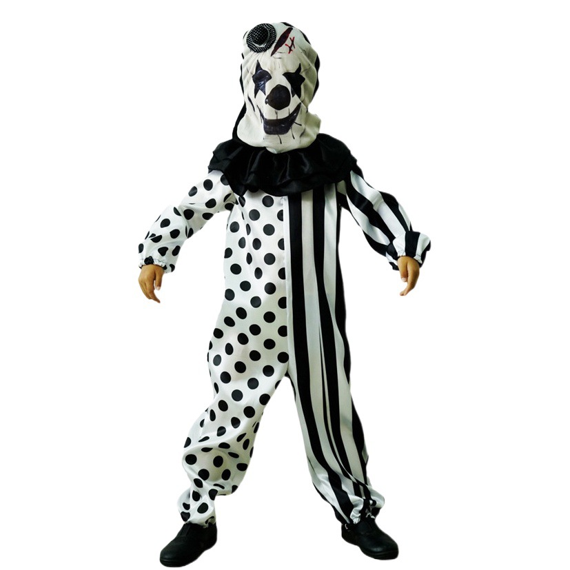 De Halloween videojuego demonio payaso traje de los niños pequeños blanco y negro matando payaso partido etapa traje