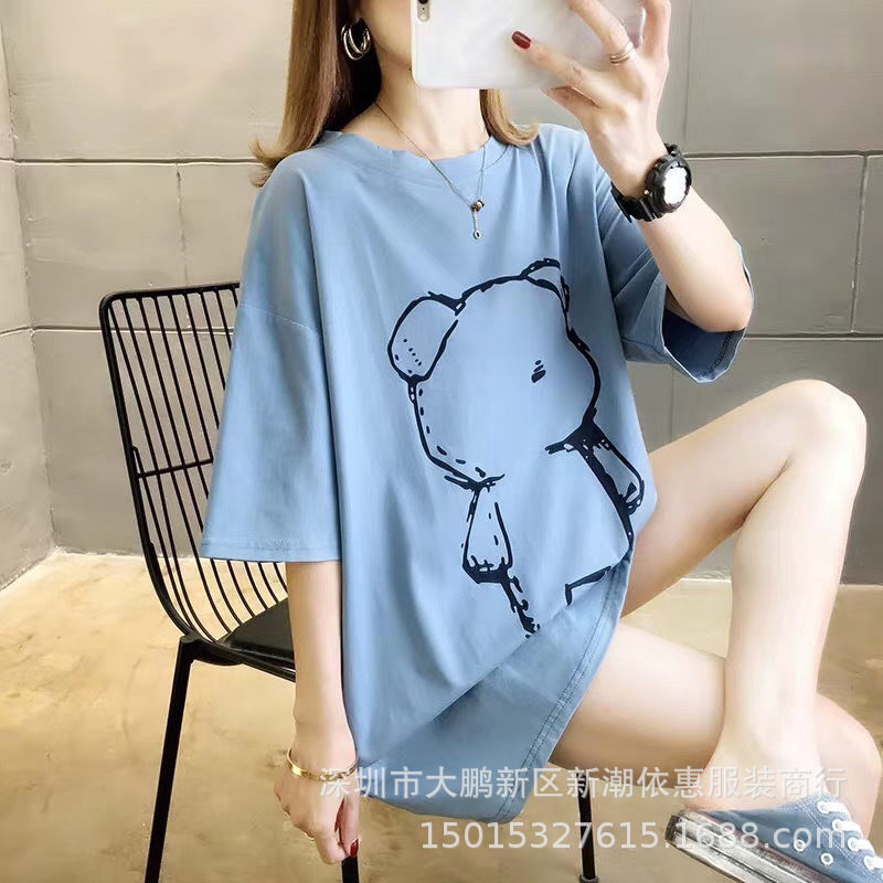 韩版长款大码宽松版女装短袖T恤 胖mm懒人t恤地摊夜市 外贸批发