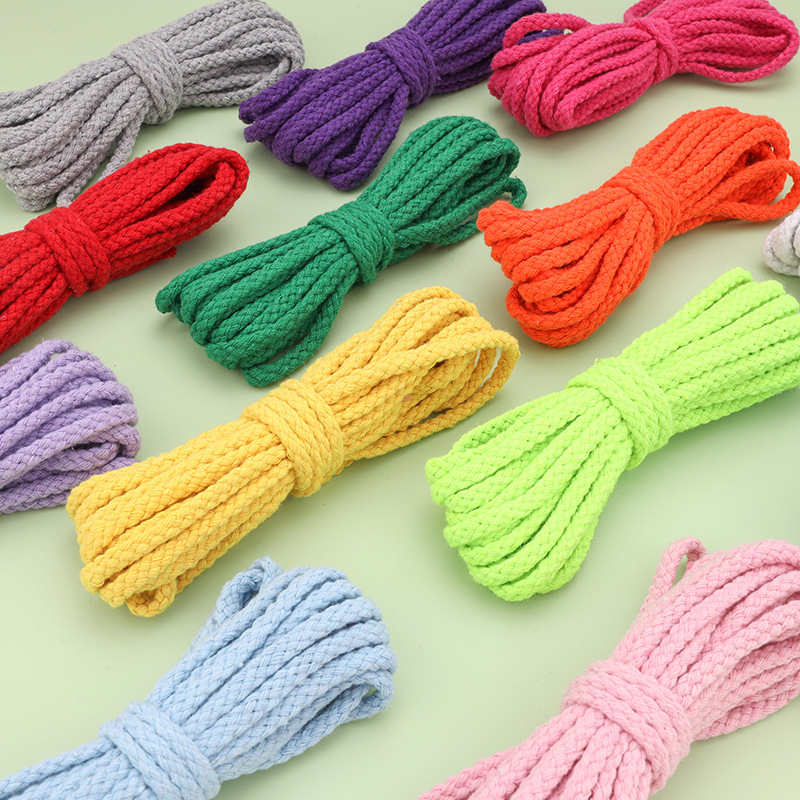 Colorful Cotton Rope 5mm Thick Eight Strand Bound Rope Coat Hats Trouser Waist Drawstring DIY Hand-woven Cotton Rope