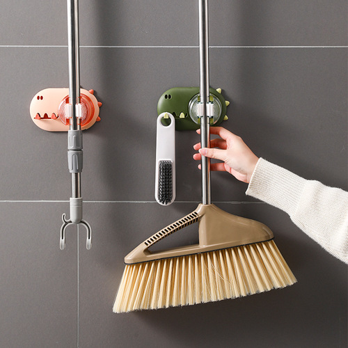 Mop clip cartoon mop rack punch-free bathroom storage rack household broom wall-mounted hook storage rack multi-function