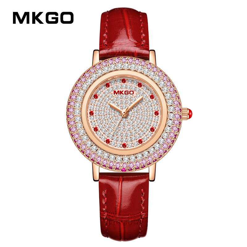 MKGO Stray Ya High Brand Fashion Niche Light Luxury Full Diamond Dial High Feeling Temperament Diamond Belt Watch Women