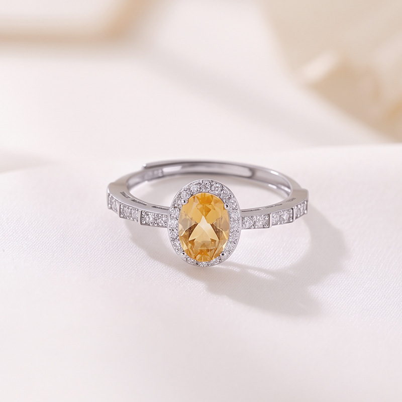 Nhẫn nữ bạc S925 mạ vàng đính đá crystal hình vuông, kiểu mở điều chỉnh size — Loại bạc