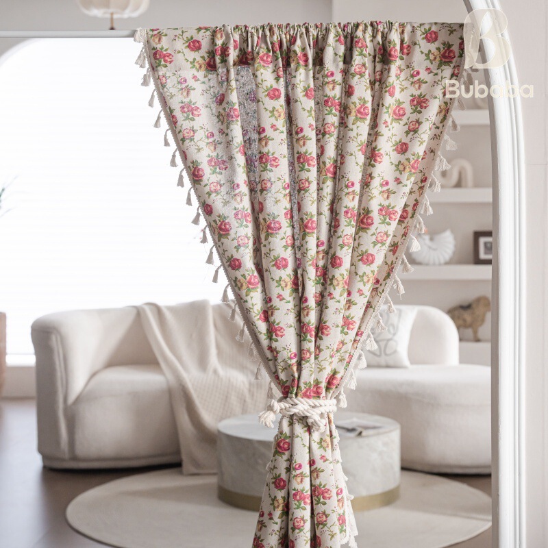 Bubaba Cross-Border American-Style Door Curtains, Half-Curtains, Floral Printed Finished Products Wholesale for Bedroom, Balcony, Living Room