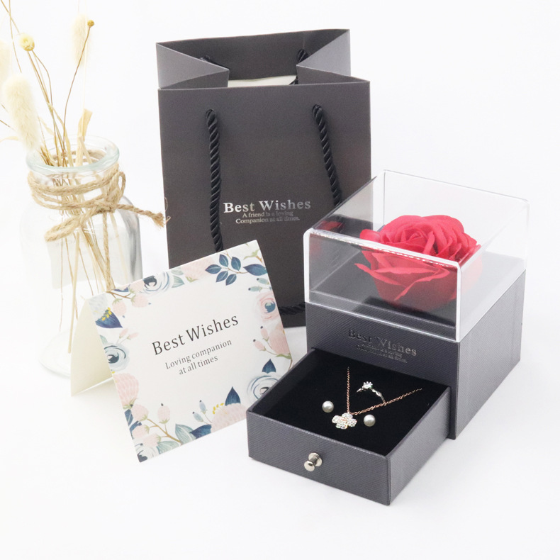 永生玫瑰花饰品包装盒亚克力首饰盒 戒指耳钉项链收纳盒 饰品礼盒