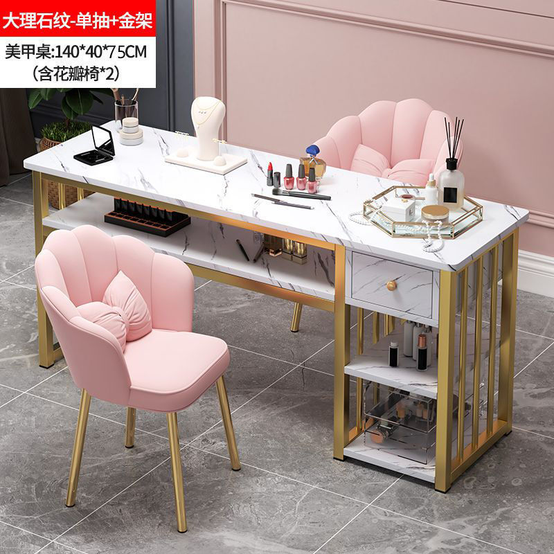 Eryouwei mármol red manicure ligera de lujo mesa japonesa simple mesa de manicure mesa y silla conjunto de imitación de doble