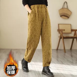 Japanese retro quilted warm trousers with diamond pattern, oversize