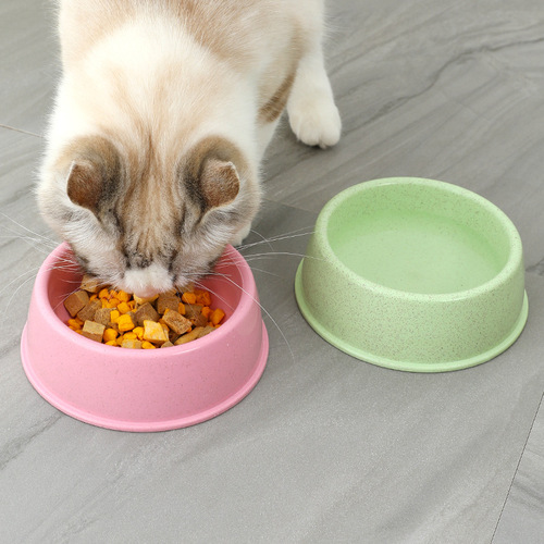 Pet supplies Nordic style simple round mouth dog bowl Wheat straw small fresh dog food bowl pet bowl