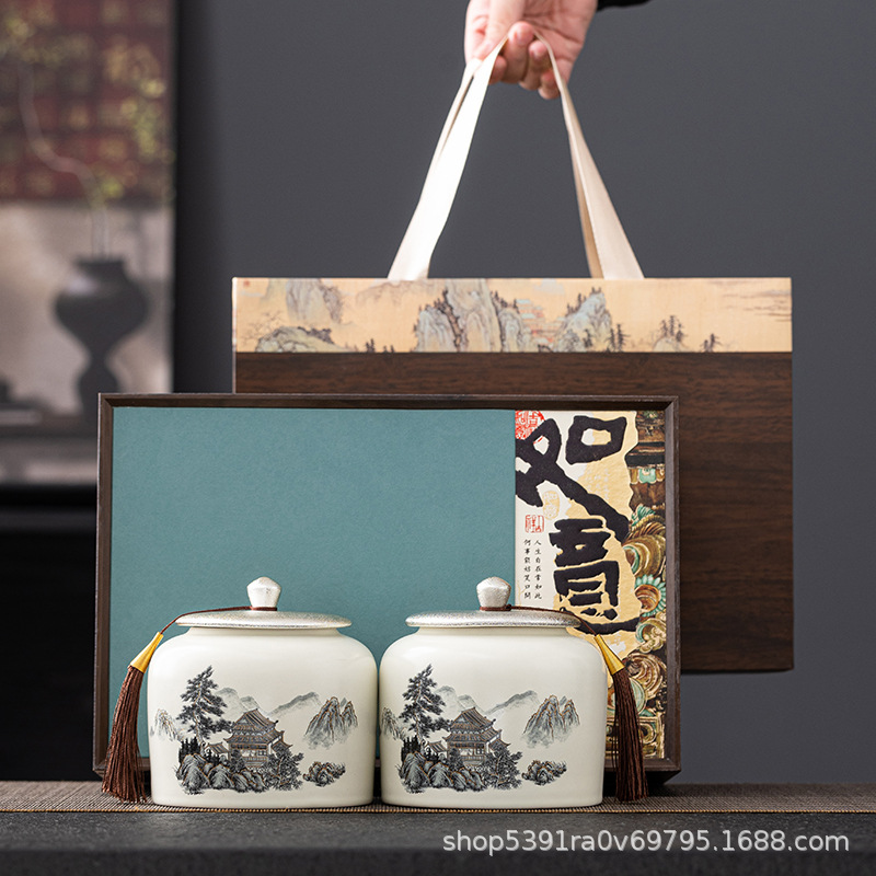 루이 더블 캔 블루 나뭇결 선물 상자