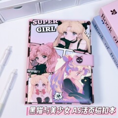 黑猫与美少女战士a5磁扣活页本皮面本学生手账本美少女战士彩页本