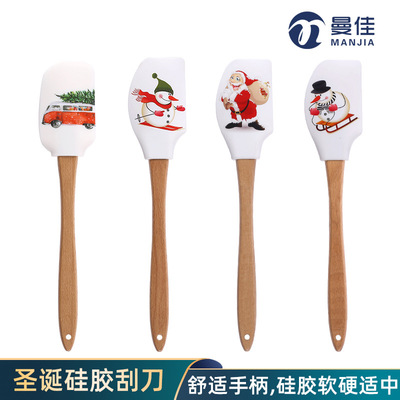 硅胶圣诞滴胶奶油刮刀 榉木柄牛油大抹刀 圣诞节礼物蛋糕烘焙工具|ms