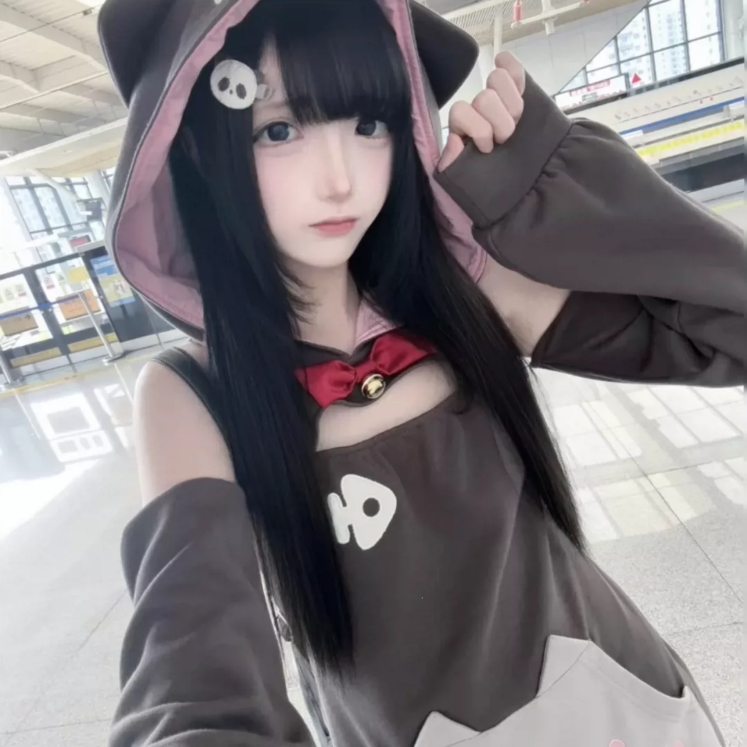 New Spring/Autumn Cute Cat Ear Hooded Sweatshirt with Off-Shoulder Design, Versatile, Stylish and Sexy Top