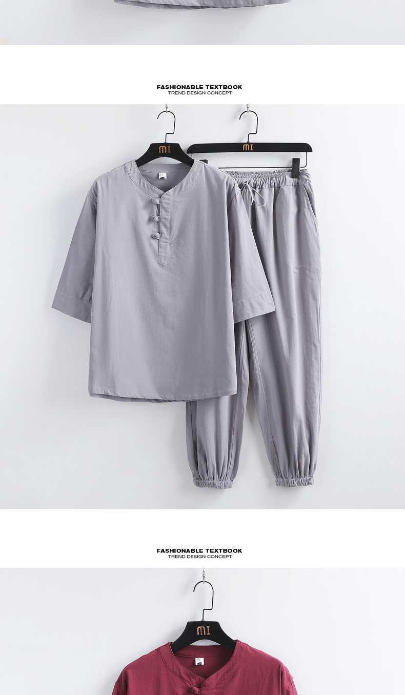 Men's Hanfu Buddhist Monk's Robe Set Chinese Style Zen Tea Attire Lay Buddhist Clothes Ancient Costume Tang Suit_viptrois.com