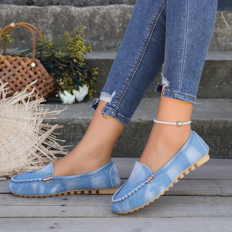 European And American Cross-Border Plus Size Shoes 2024 New Denim Loafers Shallow Mouth Slip-On Export Women's Flats_vogvips.com