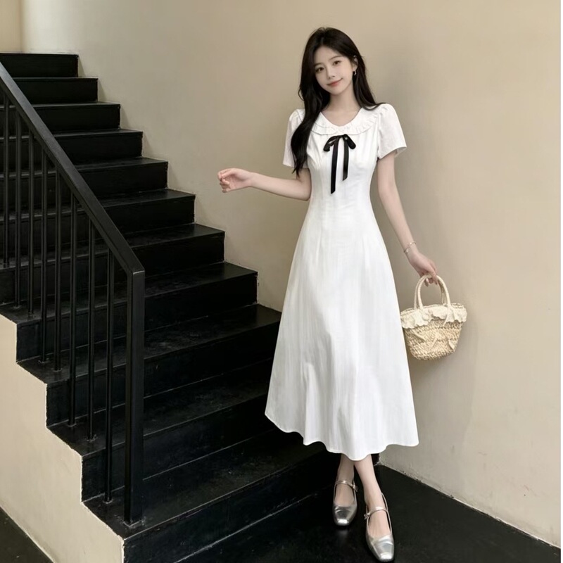 French-Style First Love Doll Collar Dress, Very Beautiful, Summer College Style, Gentle White Short-Sleeved Elegant Long Dress for Women French-Style First Love Doll Collar Dress, Very Beautiful, Summer College Style, Gentle White Short-Sleeved Elegant Long Dress for Women