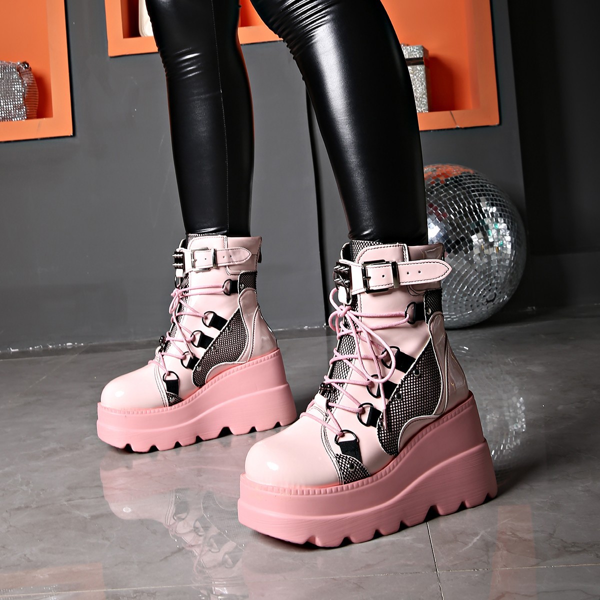 Women's Shoes wedge heel Martin boots women 2024 new pink thick sole large size fashion short boots women dark rivets_voghion.com