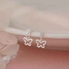 乾佳S925纯银精美锆石蝴蝶小流苏耳环女淡雅气质显瘦文艺耳饰代发