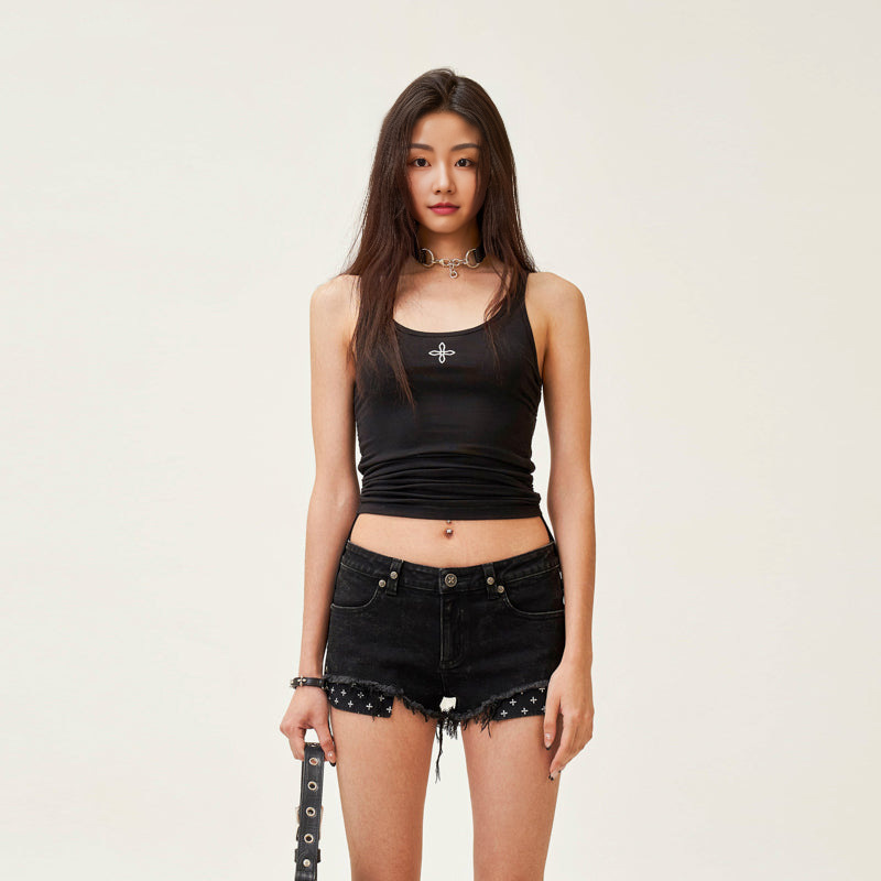 Smfk Classic Blind Vest Elastic Adjustable Embroidered Suspender Short Top for Women Smfk Classic Blind Vest Elastic Adjustable Embroidered Suspender Short Top for Women