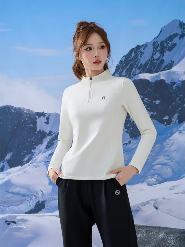 斐系同款秋冬修身运动上衣女立领拉链长袖单向导汗户外卫衣打底衫|undefined