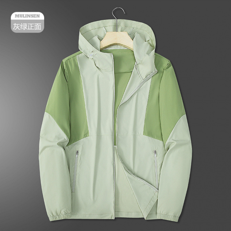 2508 color de verano para hombres y mujeres hielo ventilador chaqueta de protección solar deportiva con sombrero al aire libre abrigo elástico super delgado de moda