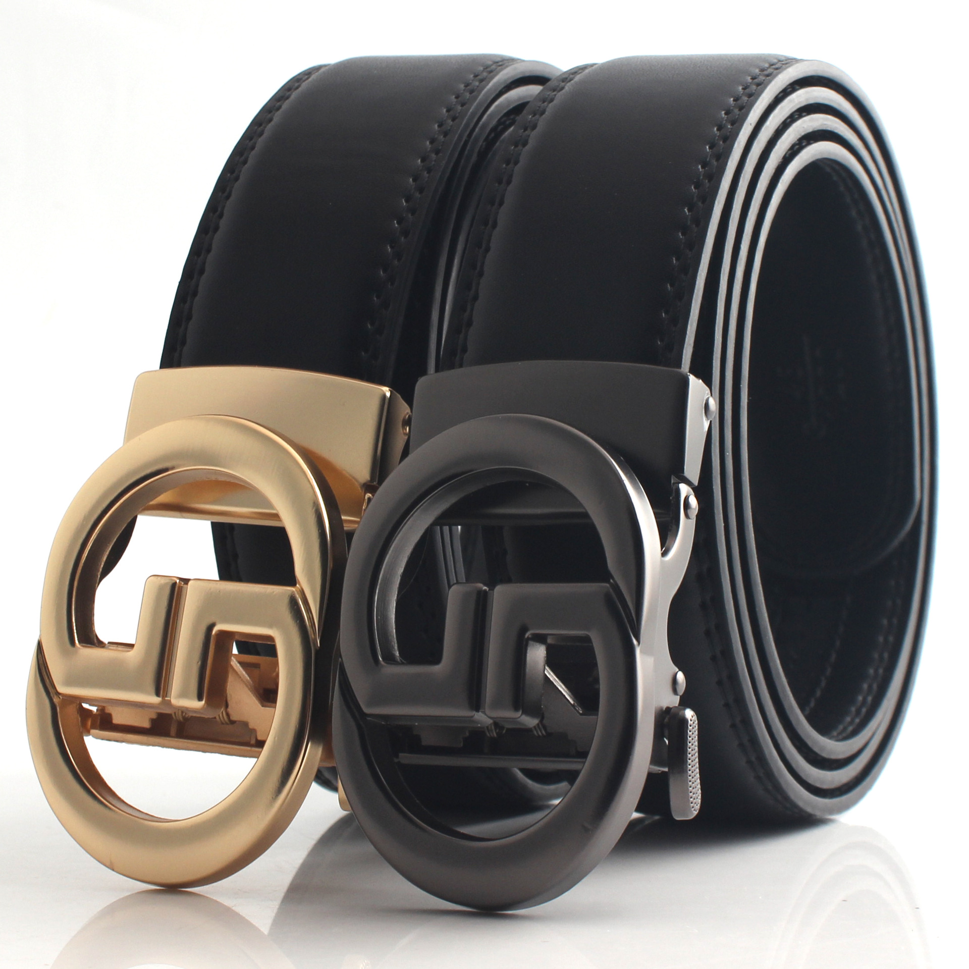 New Hot Selling Letter Buckle Two-layer Belt, Men's Cowhide Belt, Men's Casual Versatile Leather Automatic Buckle Belt_voghion.com