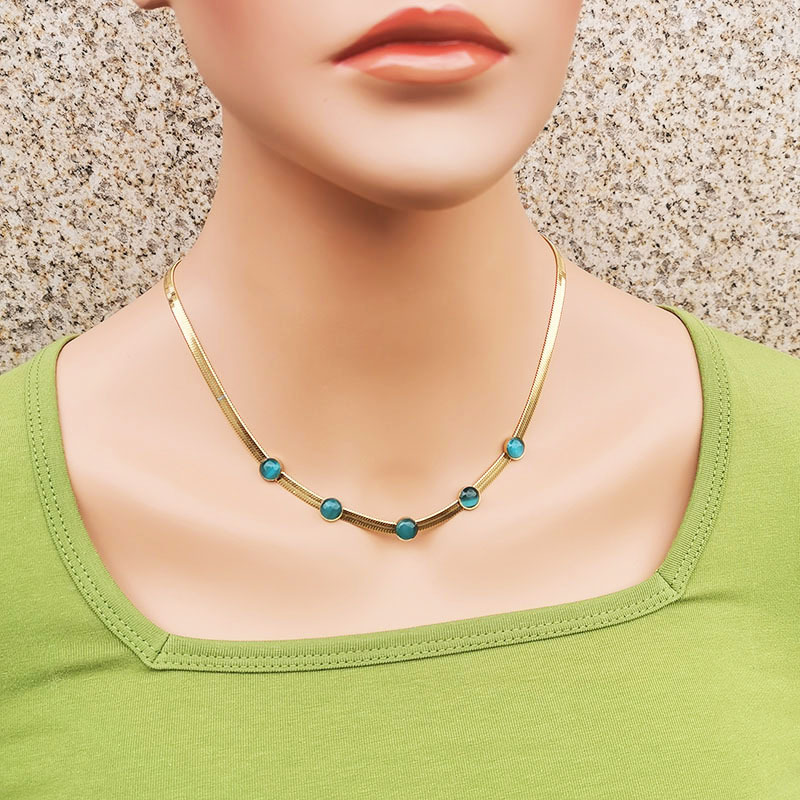 Fashion Round Water Droplets Titanium Steel Inlay Inlaid Gold Artificial Gemstones Necklace 1 Piece