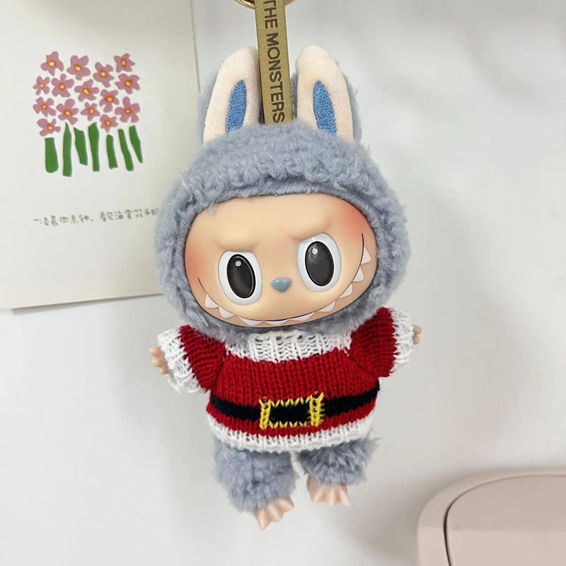 15cm ciego caja pull paño suéter pantalones macaron labubu colgante muñeca suéter Año Nuevo suéter lindo