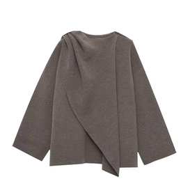 ZA外贸欧美风冬季新款时尚气质宽松配围巾披肩针织衫短款大衣外套