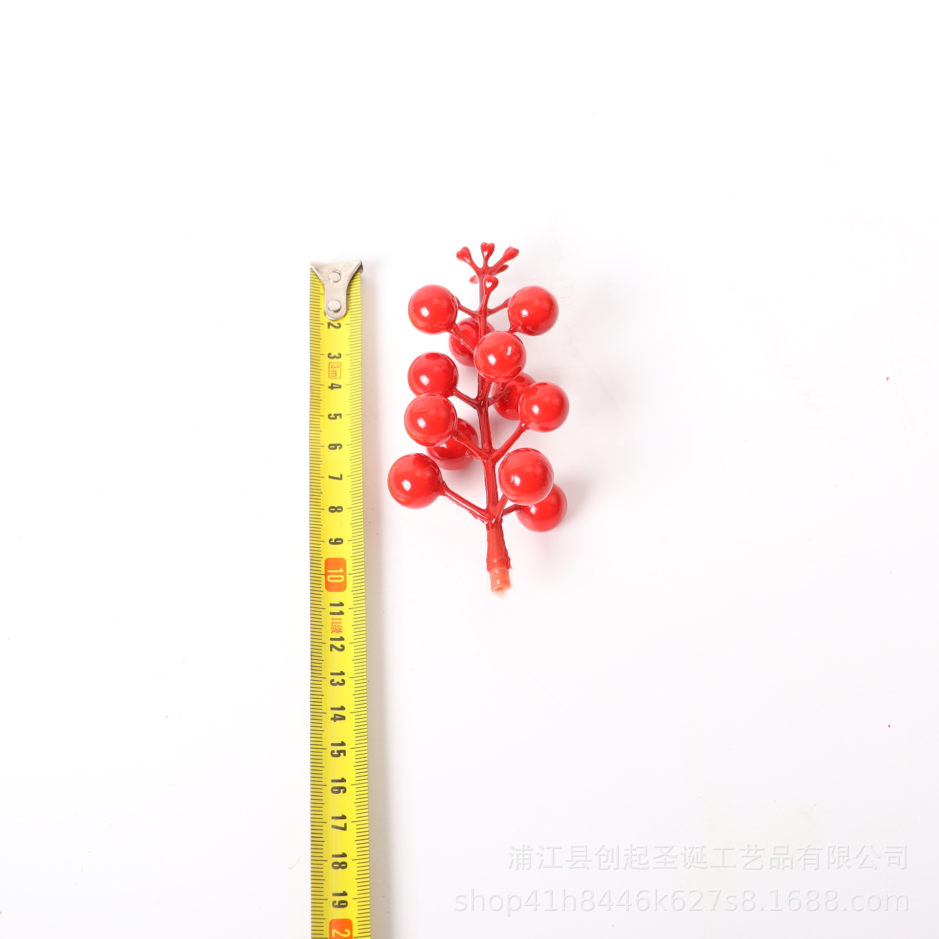 12头带花红果叉果圣诞泡沫红果仿真红色浆果 果串家居装饰红果枝