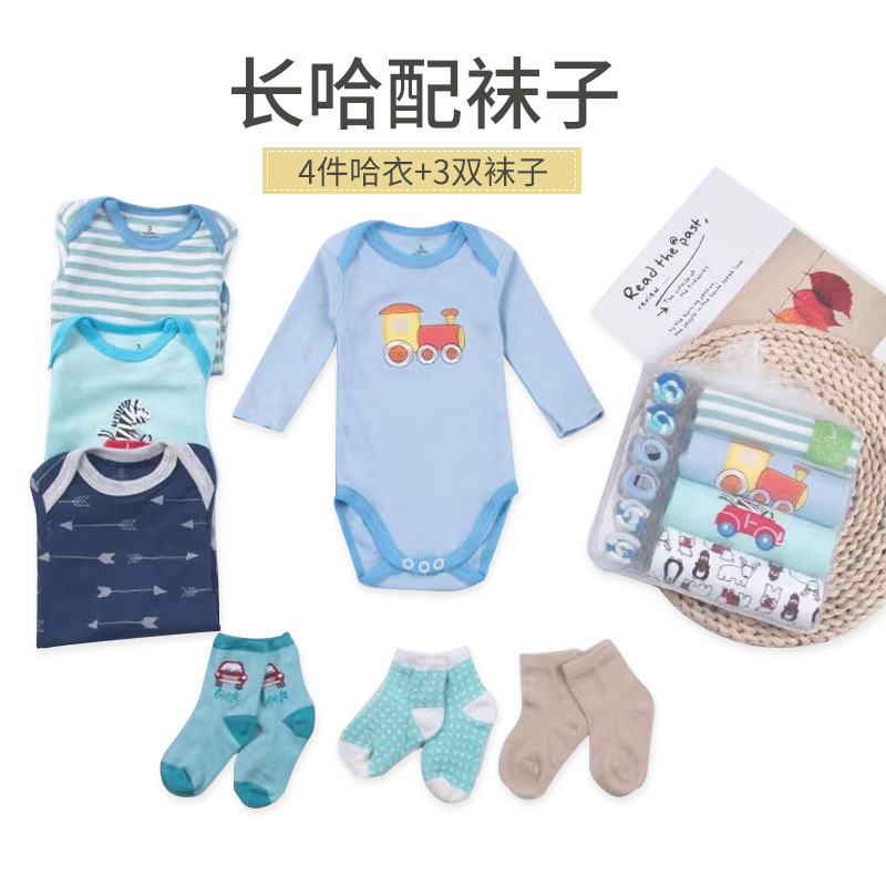 Set de ropa para bebés algodón de mangas largas, toalla pequeña, set de calcetines, cajas de regalo para bebés recién nacidos