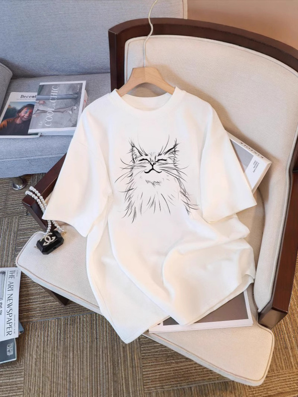 European Style Large White Short-Sleeve Pure Cotton T-Shirt for Women, 2026 Summer New Fashion Versatile Mid-Length Top