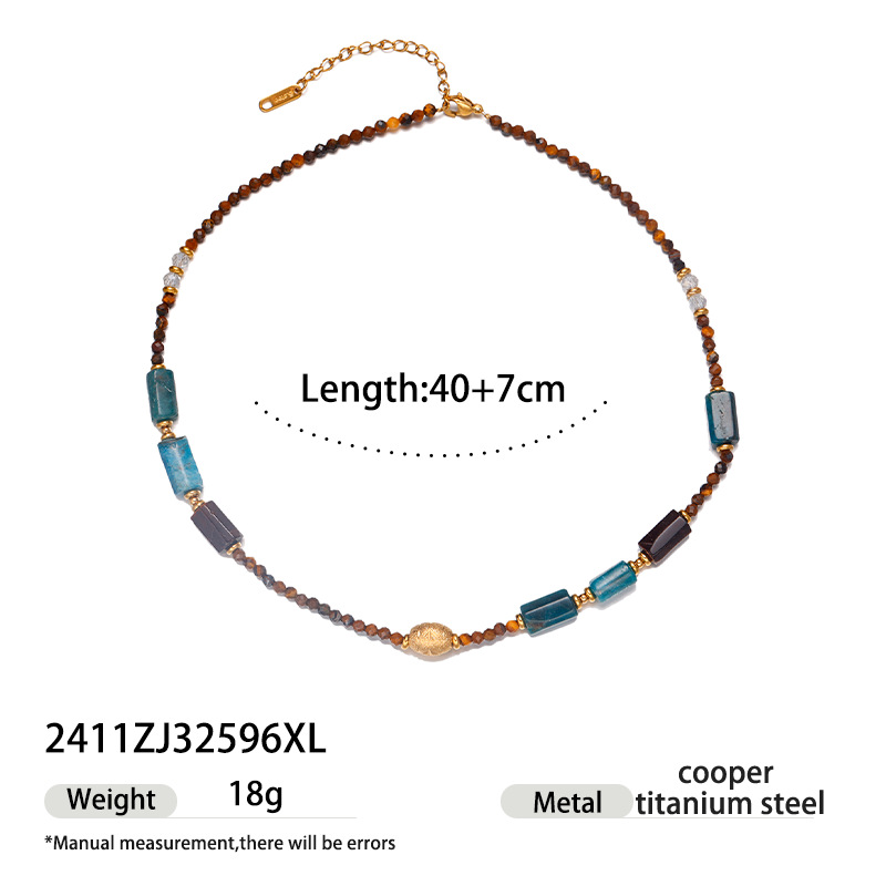 Taena collar de acero inoxidable europeo y americano apilado collar de cuentas de piedra natural de alta calidad joyería europea y americana transfronteriza al por mayor femenina