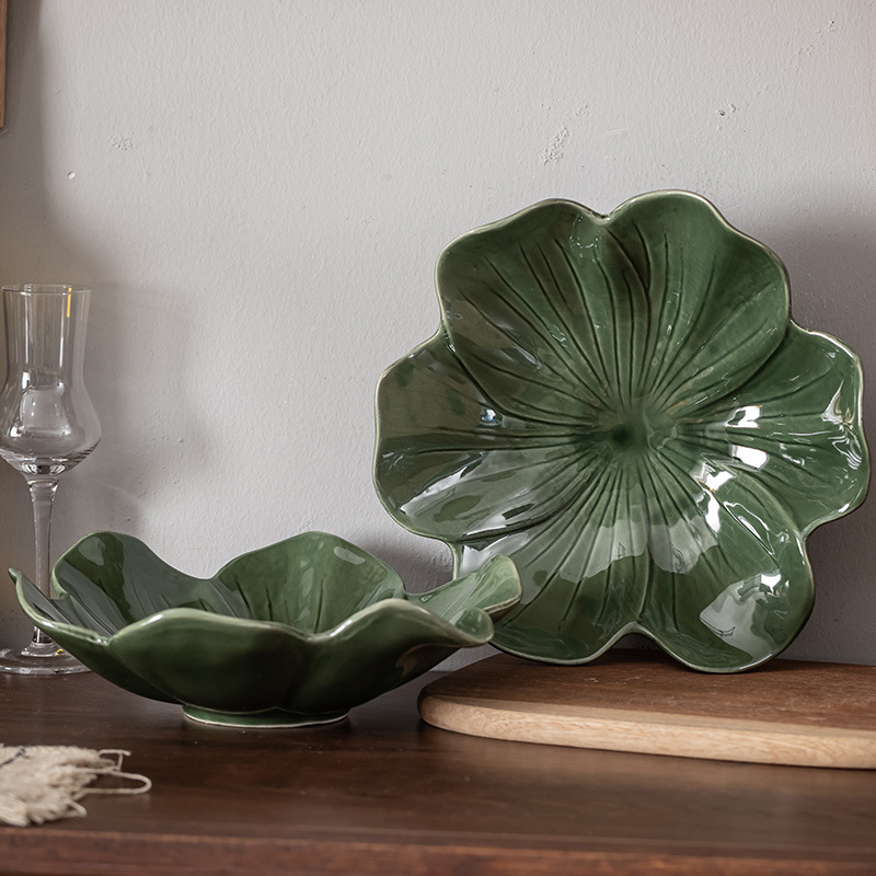 Plato de fruta de cerámica de la vendimia salón Placa de caramelo Placa de hoja de loto europeo B & B restaurante plato Placa de ingredientes