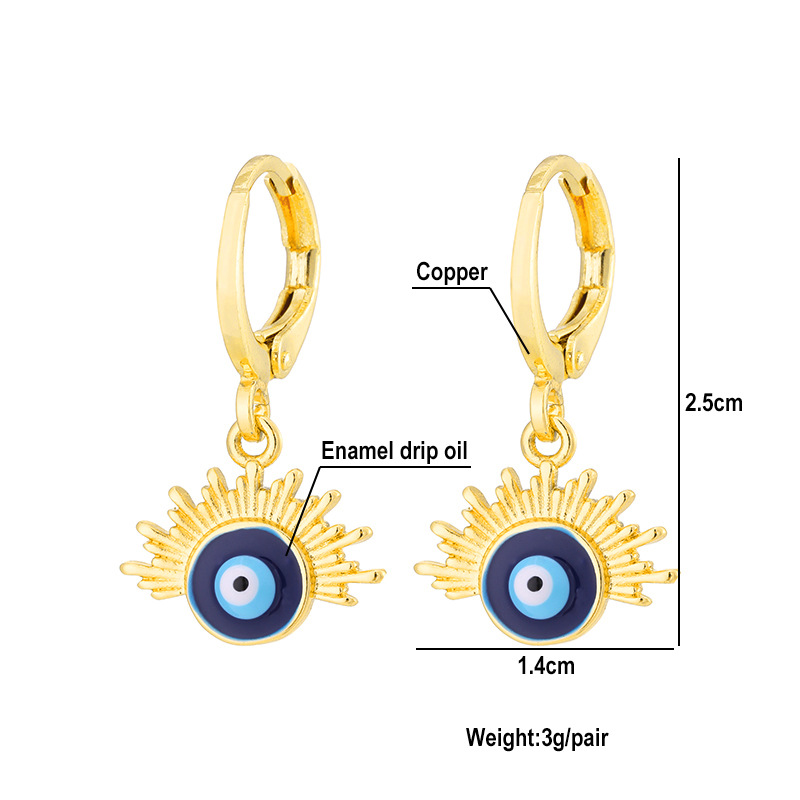 Fashion Creative Dripping Evil Blue Eyes Copper Inlaid Zircon Plated 18k Real Gold Earrings display picture 9