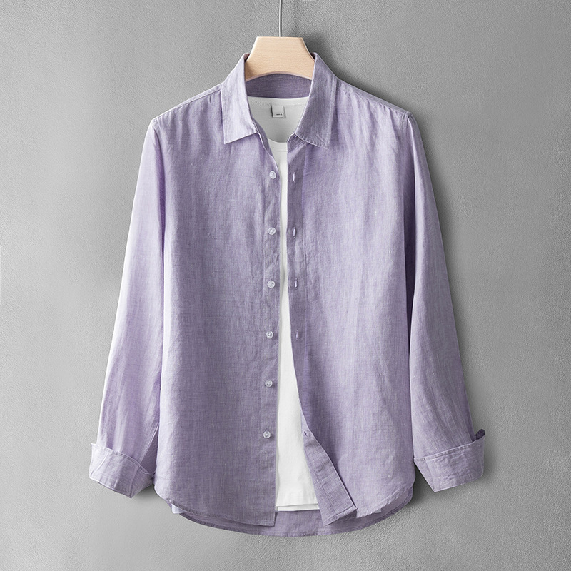 Linen Long Sleeve Shirt Unisex Classic Shirt Slim Fit Cotton Linen Top Basic Lapel Casual Clothes Thin Breathable