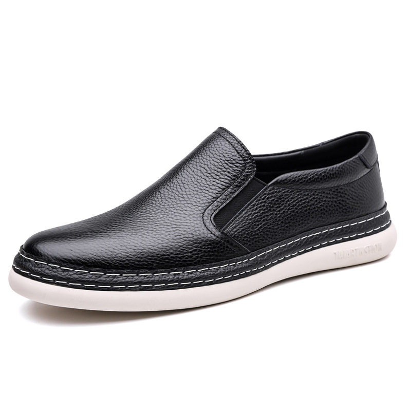 Giày lười nam da bò nguyên tấm kiểu mới, giày nam da thật đơn giản đa năng, gót thấp 1-3 cm — GX2516 màu trắng, GX2516 màu đen