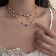 新中式串珠项链女复古中国风多彩天然石颈链小众设计感叠带锁骨链
