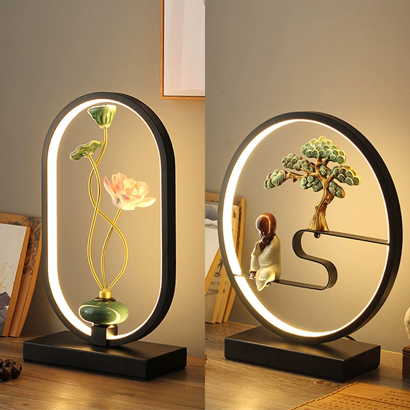 Table lamp Chinese style creative lantern, remote control bedside decorative lamp
