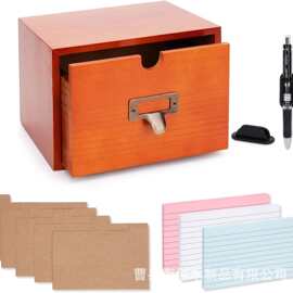 木质抽屉式桌面杂物收纳盒桌面名片贺卡收纳盒木制便签整理盒