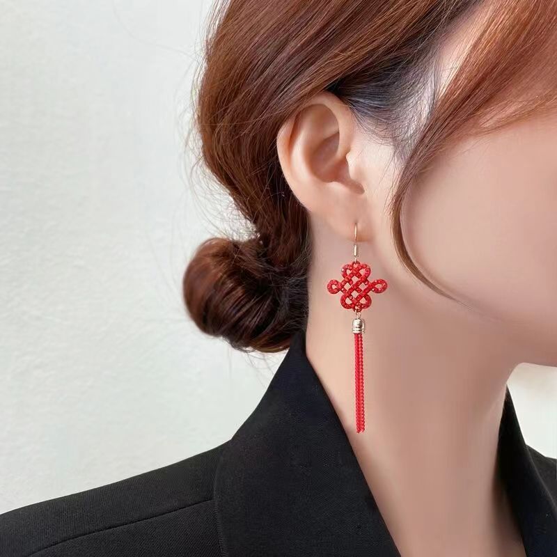Estilo chino linterna petardos pendientes borla pendientes regalo de Año Nuevo personalidad temperamento pendientes largos pendientes rojos pendientes femeninos