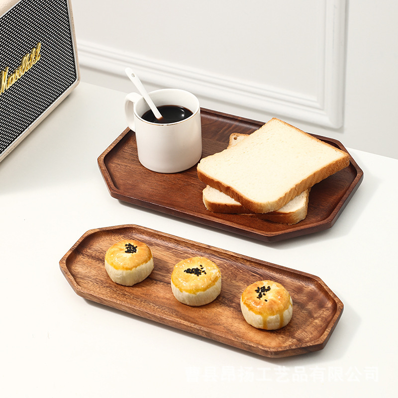实木创意北欧风相思木托盘子木质八角零食瓜果盘长方形家用茶盘