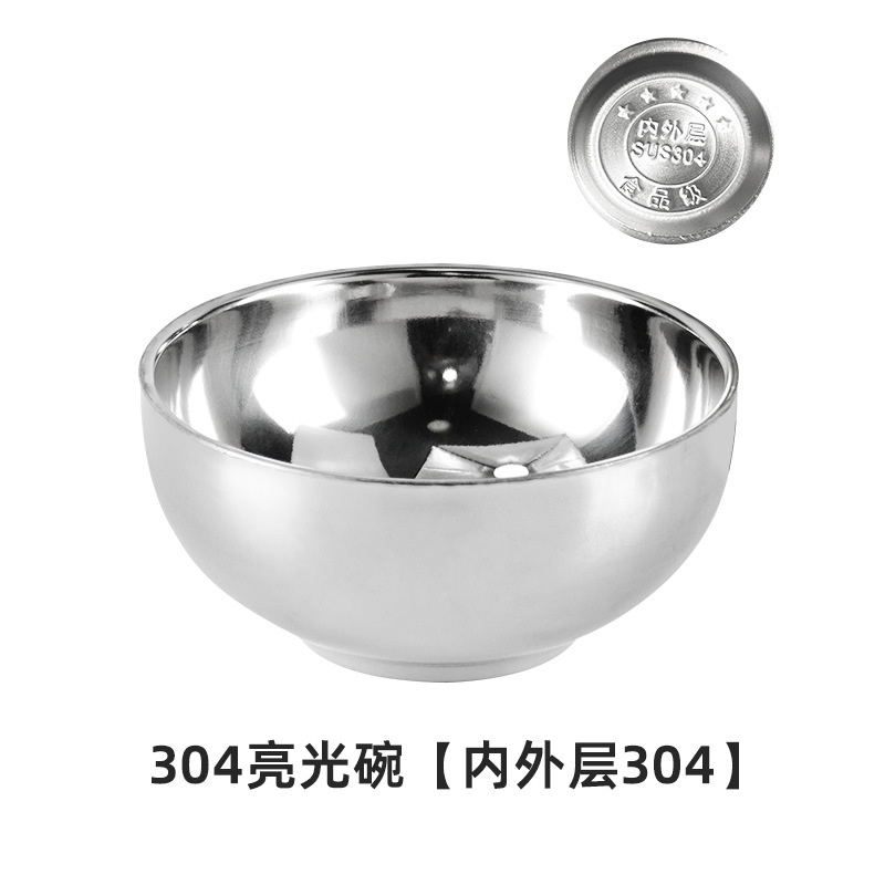 Cuenco de doble capa de acero inoxidable 304, cuenco de arroz grueso para cafetería escolar, cuenco para sopa con aislamiento térmico y anti-escaldaduras, cuenco de platino grabado de calidad alimentaria.
