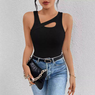 New European and American Foreign Trade Women's Clothing Slim Fit Hollow Sleeveless Vest Ready-Made Short-Sleeved Wholesale Can Be Worn Outside, Fashionable and Versatile