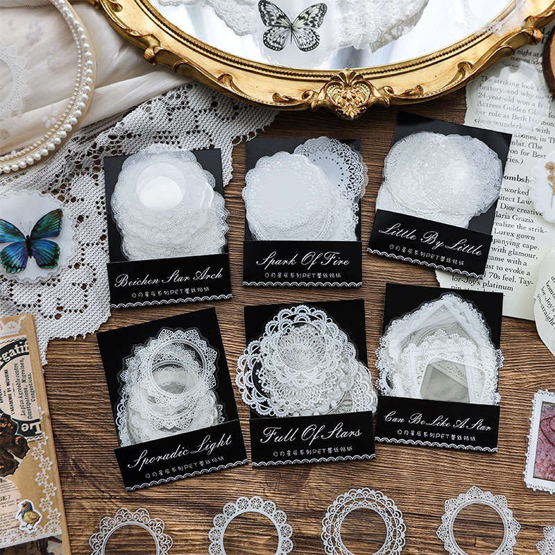 Yuezhen Sun Moon Star mano cuenta pegatinas vintage encaje niños mano cuenta pegatinas PET Goo tarjeta material traje al por mayor