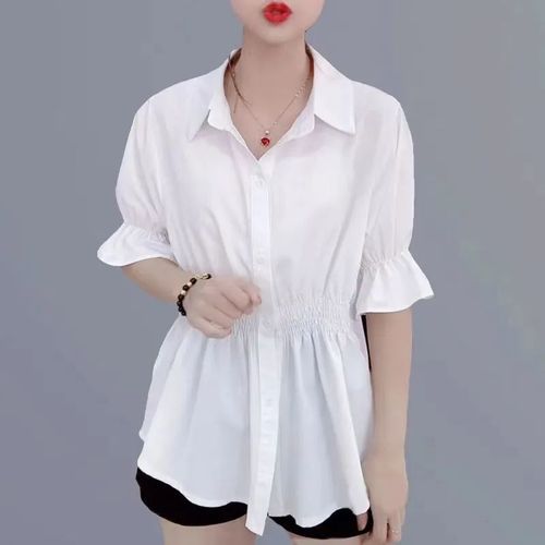 2025 Women's Fitted Waist Blouse Summer Loose Korean Version Youthful and Elegant Top Design Sense Minority Fashion Shirt