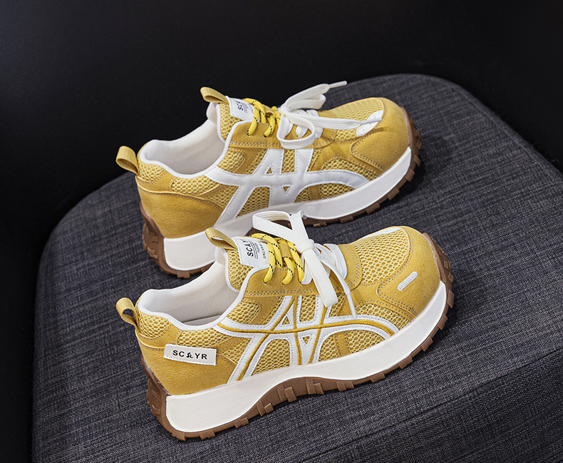 Giày sneaker nữ đế dày phong cách Đức Huấn (German Trainer) mùa xuân 2026, đế bánh mì ôm eo, phối màu trẻ trung — Be 5025, Xám 5025, Vàng 5025 chi tiết 14